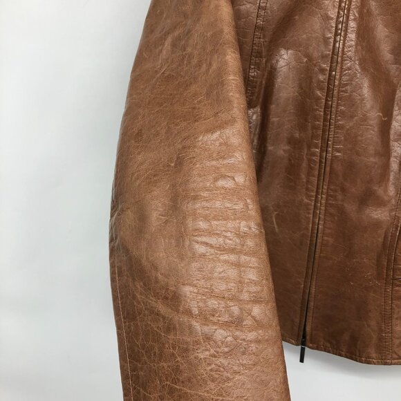 JOOP! Vintage European  warm Tan Brown Full Zip Leather Jacket - Picture 9 of 16